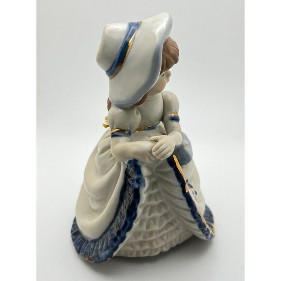 Vintage Porcelain Bell Girl in a Blue Dress Southern Belle Hand Painted Taiwan - Picture 7 of 8